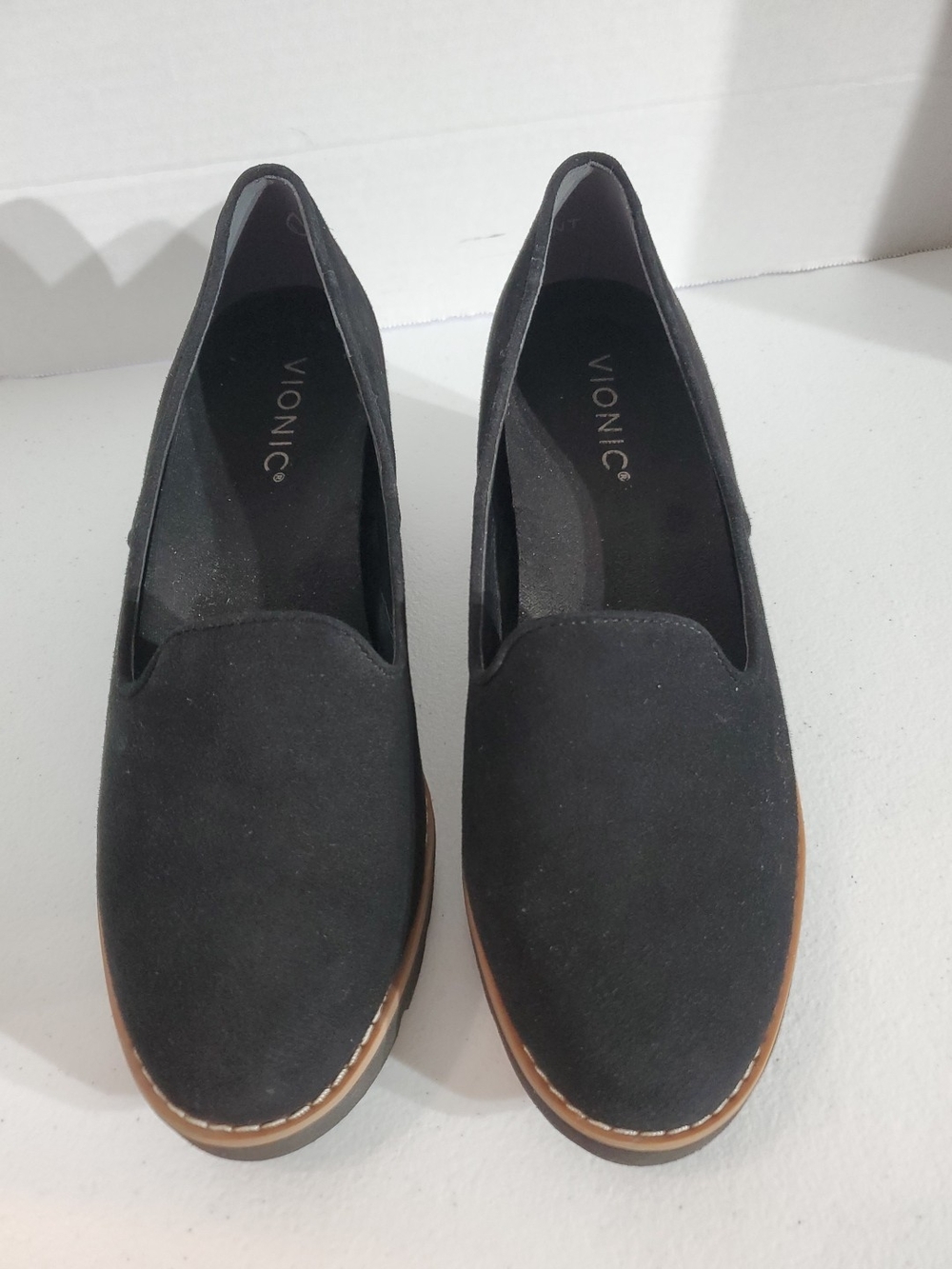 Vionic Willa Wedge Sz 7 Black Suede Slip-On Loafers for Women